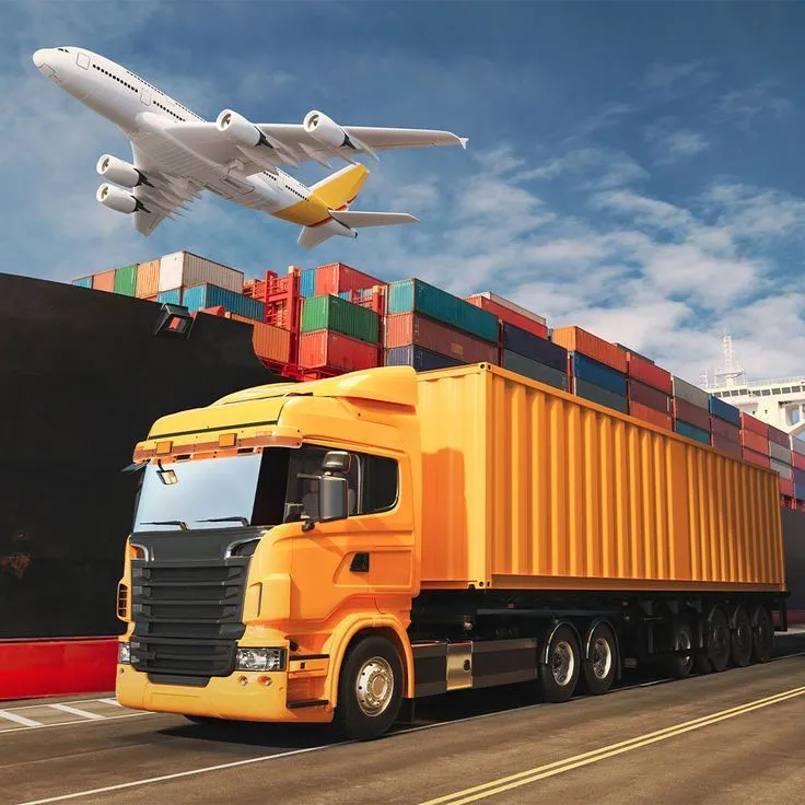 Cargo truck, plane and containers
